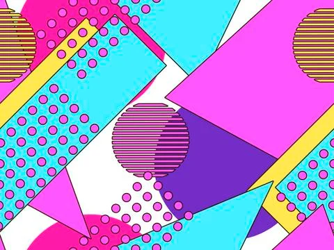 Memphis seamless pattern. Geometric objects with stroke, style of 80s. Bauhau 스톡 일러스트