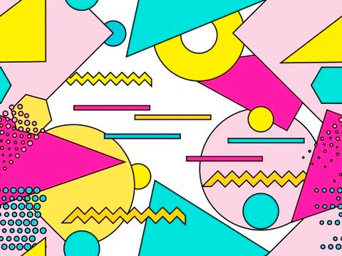 Memphis seamless pattern. Geometric objects with stroke, style of 80s. Bauhau 스톡 일러스트