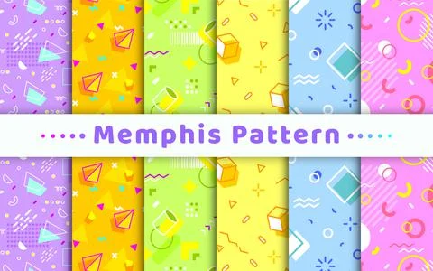 Memphis seamless pattern geometric retro flat set Stock Illustration