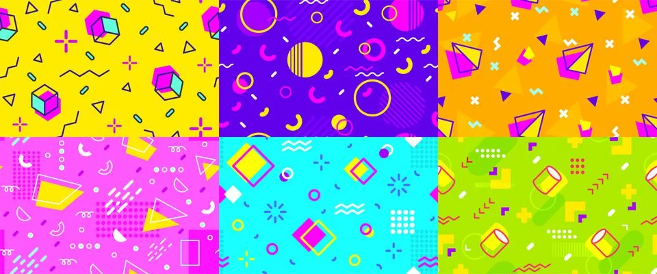 Memphis seamless pattern geometric retro flat set Stock Illustration