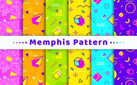 Memphis seamless pattern geometric retro flat set Stock Illustration