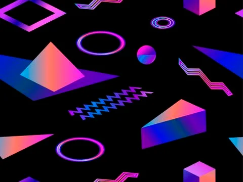 Memphis seamless pattern. Geometric shapes in the style of 80s, isometric. Ba Illustrazione stock