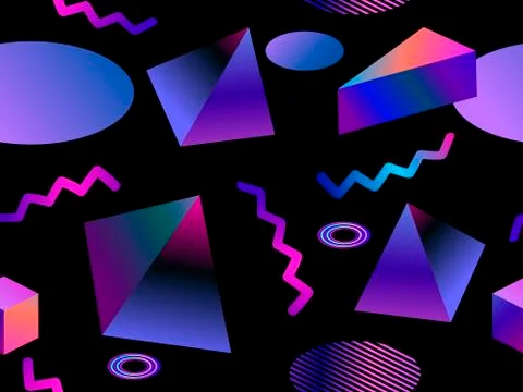 Memphis seamless pattern. Geometric shapes in the style of 80s, isometric. Ba Stock Illustration