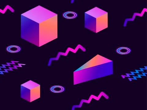 Memphis seamless pattern. Geometric shapes in the style of 80s, isometric. Ba Stock-Illustration