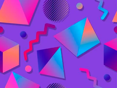 Memphis seamless pattern. Geometric shapes in the style of 80s, isometric. Ba Illustrazione stock