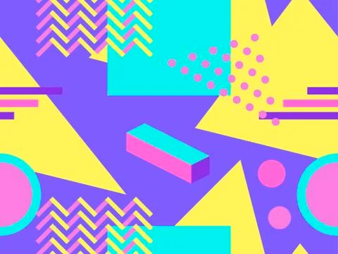 Memphis seamless pattern, geometric shapes in the style of 80s. Points and do Stock Illustration