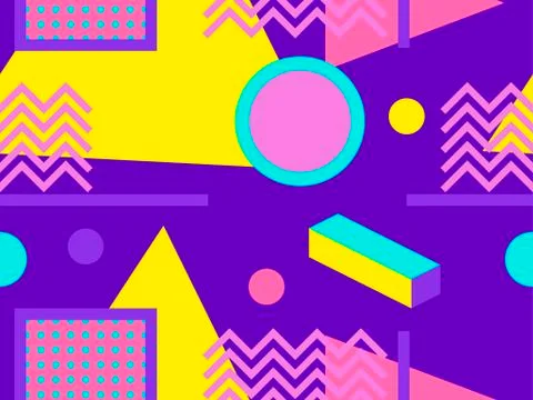Memphis seamless pattern, geometric shapes in the style of 80s. Points and do Stock Illustration