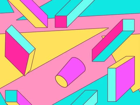 Memphis seamless pattern with geometric shapes in the style of the 80s. Eight Stock Illustration