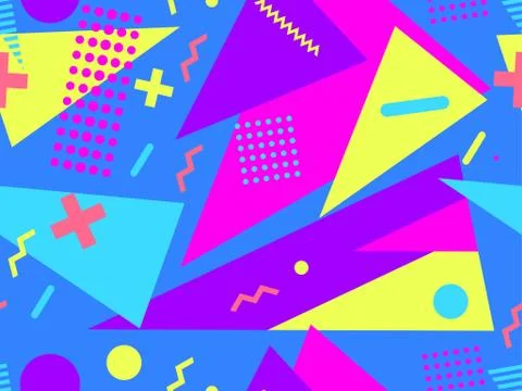 Memphis seamless pattern with geometric shapes in the style of the 80s. Eight Stock Illustration