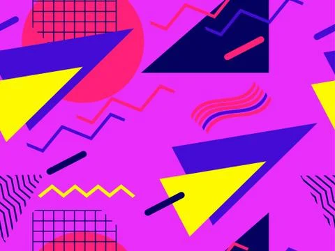 Memphis seamless pattern with geometric shapes in the style of the 80s. Eight Stock Illustration