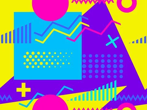 Memphis seamless pattern with geometric shapes in the style of the 80s. Multi Stock Illustration