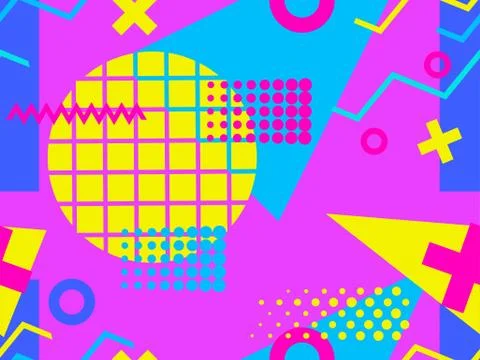 Memphis seamless pattern with geometric shapes in the style of the 80s. Multi イラスト素材