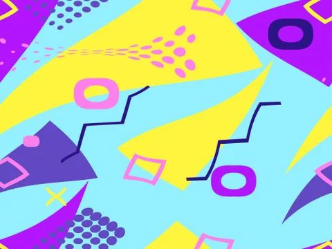 Memphis seamless pattern with geometric shapes in the style of the 80s. Multi Stockillustratie