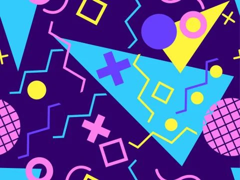 Memphis seamless pattern with geometric shapes in the style of the 80s. Multi Stock Illustration