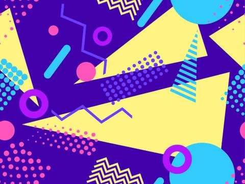 Memphis seamless pattern with geometric shapes in the style of the 80s. Multi Illustrazione stock
