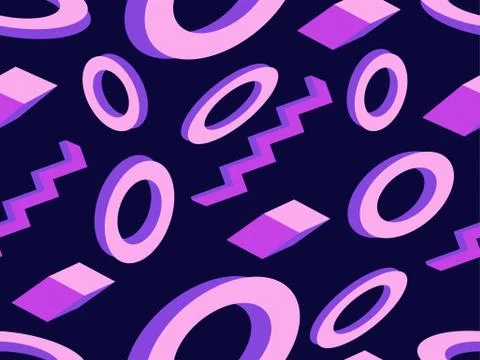 Memphis seamless pattern with geometric shapes in style of the 80s. 3d Stock-Illustration
