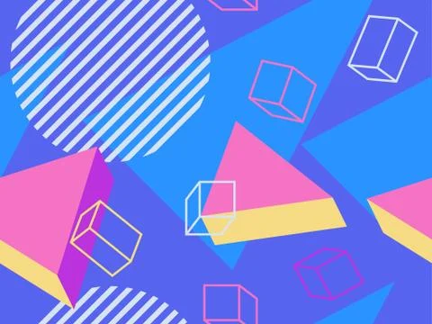 Memphis seamless pattern with geometric shapes in style of the 80s. 3d Illustrazione stock