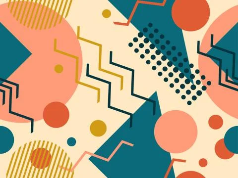 Memphis seamless pattern with geometric shapes in the style of the 80s Illustrazione stock