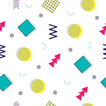 Memphis seamless pattern of geometric shapes for tissue and postcards 스톡 일러스트