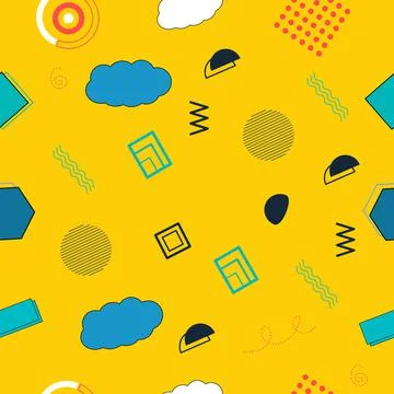 Memphis seamless pattern of geometric shapes for tissue and postcards Stock Illustration