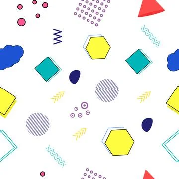 Memphis seamless pattern of geometric shapes for tissue and postcards Stock Illustration