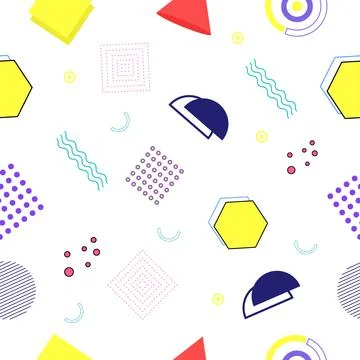 Memphis seamless pattern of geometric shapes for tissue and postcards Stock Illustration