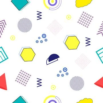 Memphis seamless pattern of geometric shapes for tissue and postcards Stock Illustration