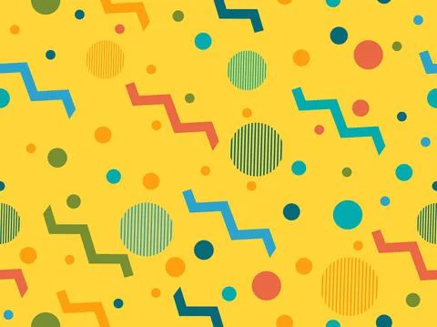 Memphis seamless pattern with geometric shapes in 80s and 90s style. Geometri Stock Illustration