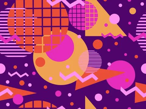 Memphis seamless pattern with geometric shapes in 80s style. Abstract colorfu Stock Illustration