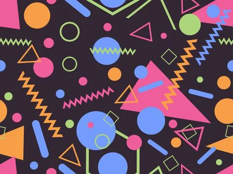Memphis seamless pattern with geometric shapes in 80s and 90s style. Geometri Stock Illustration