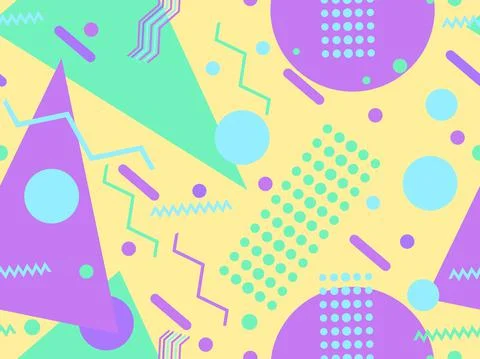 Memphis seamless pattern with geometric shapes in 80s style. Colorful geometr Illustrazione stock