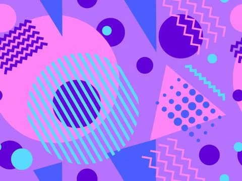 Memphis seamless pattern with geometric shapes in 80s style. Colorful geometr Illustrazione stock