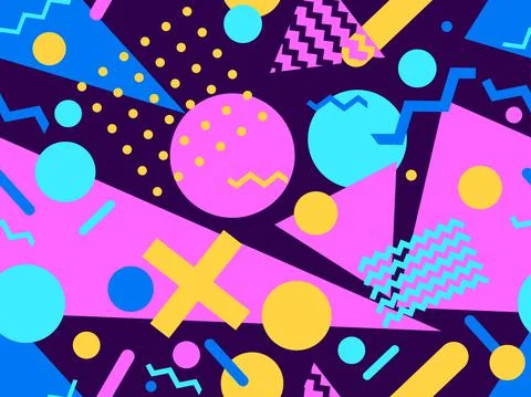 Memphis seamless pattern with geometric shapes in 80s style. Colorful geometr Stock-Illustration