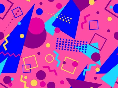 Memphis seamless pattern with geometric shapes in 80s style. Colorful geometr Illustrazione stock