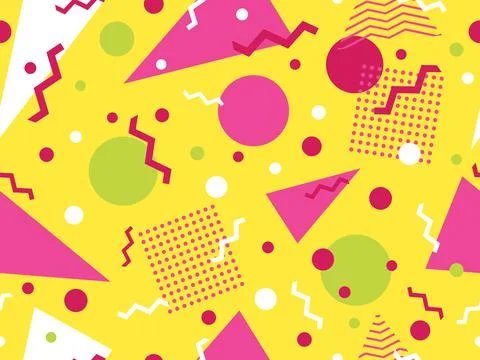 Memphis seamless pattern with geometric shapes in 80s style. Colorful geometr Stock Illustration