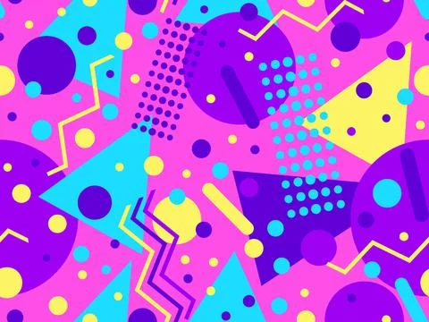 Memphis seamless pattern with geometric shapes in 80s style. Colorful geometr 스톡 일러스트