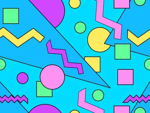 Memphis seamless pattern with geometric shapes in 80s style. Illustrazione stock