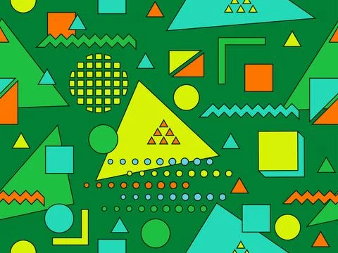 Memphis seamless pattern with geometric shapes in 80s style. Illustrazione stock