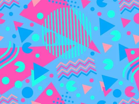 Memphis seamless pattern with geometric shapes in 80s style. Colorful geome.. Stock Illustration
