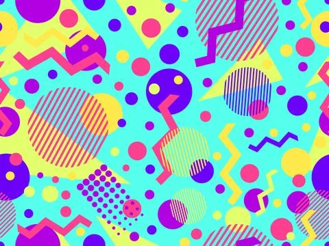 Memphis seamless pattern with geometric shapes in 80s style. Colorful geome.. Stock-Illustration