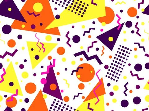 Memphis seamless pattern with geometric shapes in 80s style. Colorful geome.. Stock-Illustration