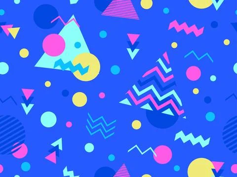 Memphis seamless pattern with geometric shapes in 80s style. Colorful geome.. Stock-Illustration