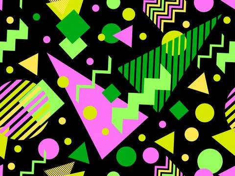 Memphis seamless pattern with geometric shapes in 80s style. Multicolored g.. Illustrazione stock