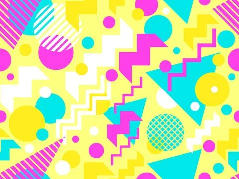 Memphis seamless pattern with geometric shapes in 80s style. Multicolored g.. Stock-Illustration