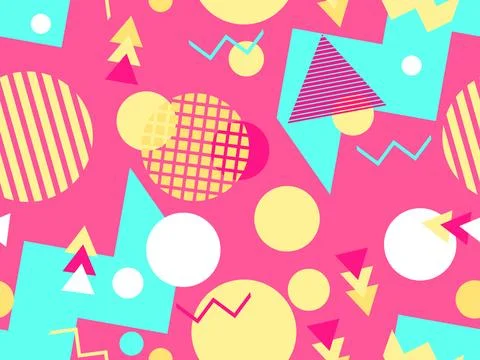 Memphis seamless pattern with geometric shapes in 80s style. Multicolored g.. Stock-Illustration