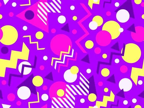 Memphis seamless pattern with geometric shapes in 80s style. Multicolored g.. Stock Illustration
