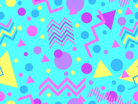 Memphis seamless pattern with geometric shapes in 80s style. Multicolored g.. Stock-Illustration