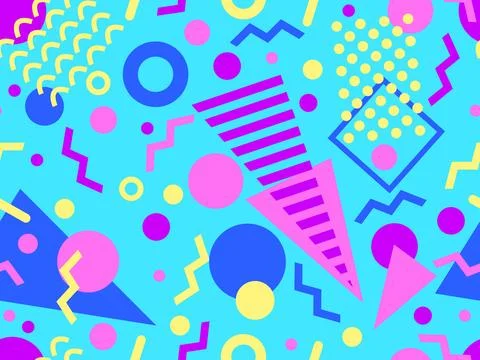 Memphis seamless pattern with geometric shapes in 80s style. Colorful geome.. Illustrazione stock