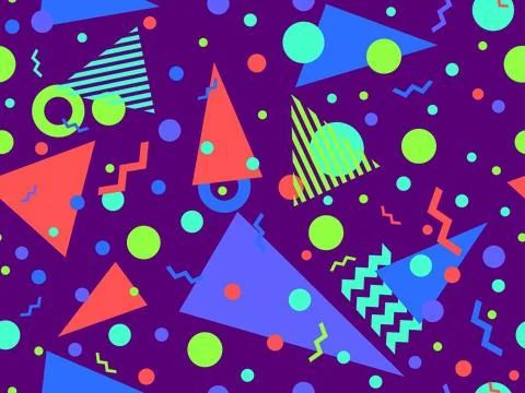Memphis seamless pattern with geometric shapes in 80s and 90s style. Geomet.. Stock Illustration