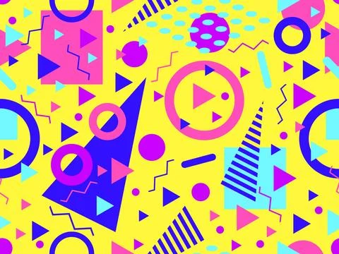 Memphis seamless pattern with geometric shapes in 80s and 90s style. Geomet.. Illustrazione stock